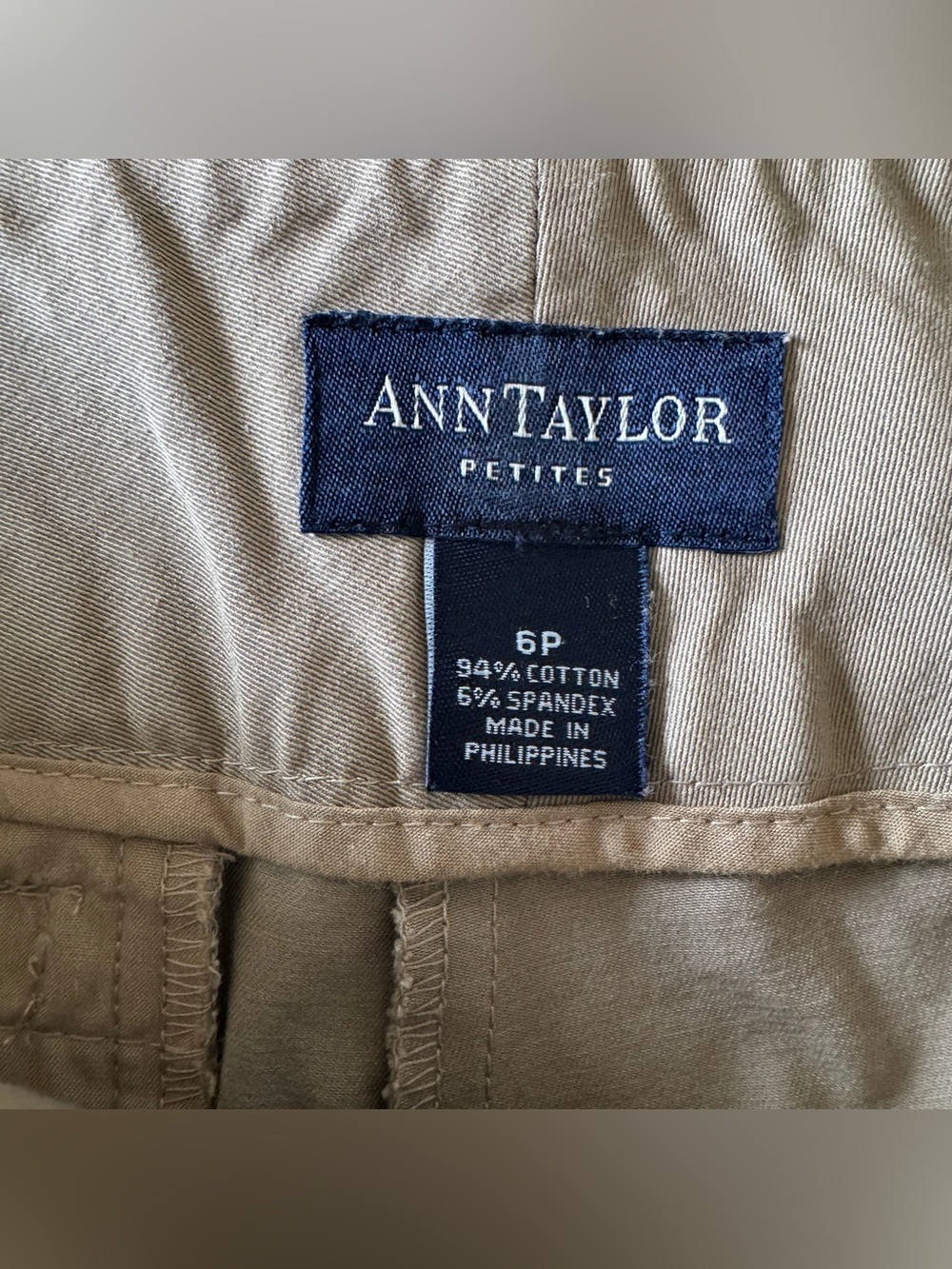Ann Taylor Petites Tan Khaki Wide Leg Trousers Size 6P Stretch Cotton - Picture 3 of 10